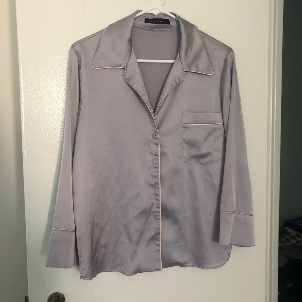 Ecru Studios silky satin pajama style shirt